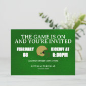 Green Football Game Night Invitation Kaart (Staand voorkant)