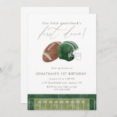 Green Football Helmet First Birthday Kaart (Voorkant / Achterkant)