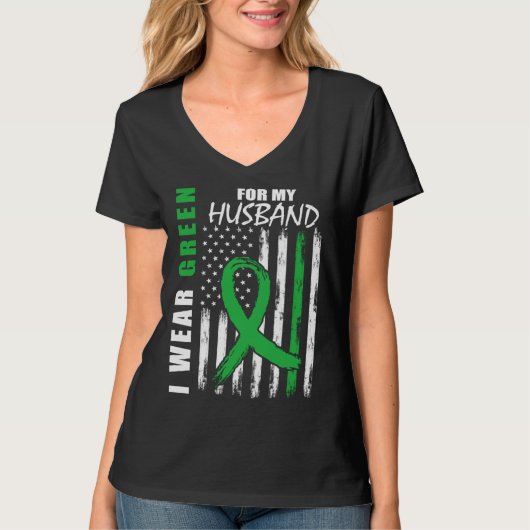Green For My Husband Kidney Disease Awareness USA  T-shirt (Voorkant)