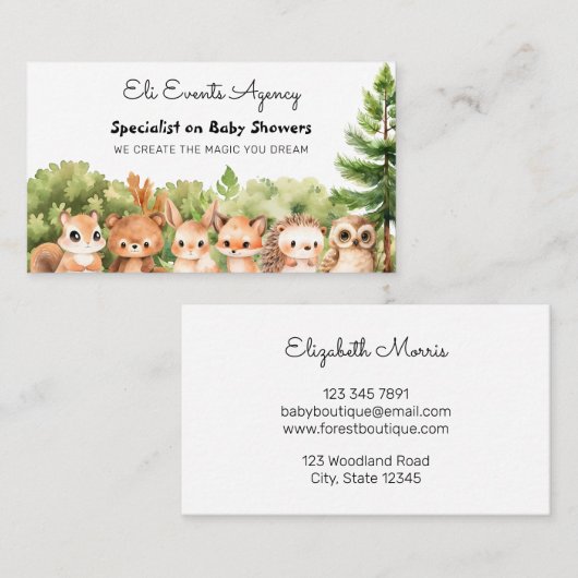 Green Forest Animals Schattige Baby Evenementenbur Visitekaartje (Voorkant / Achterkant)
