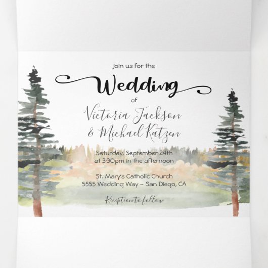 Green Forest bruiloft drievoudige uitnodiging (Binnenkant midden)