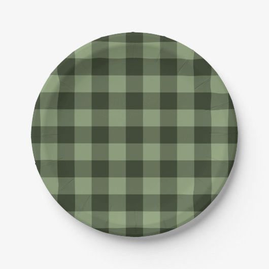 Green Forest Checkered Squares Plaid Party Papieren Bordje (Voorkant)
