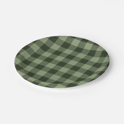 Green Forest Checkered Squares Plaid Party Papieren Bordje (Gekanteld)