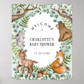 Green Forest Dieren Baby shower Welkom Poster (Voorkant)