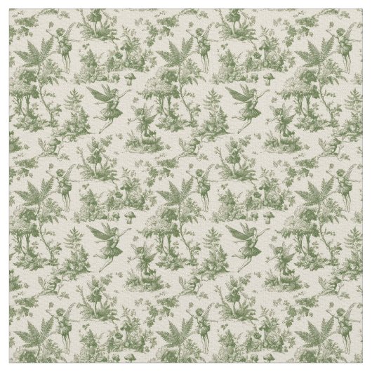 Green Forest fairies Toile de Jouy Pattern Stof (Close Up)