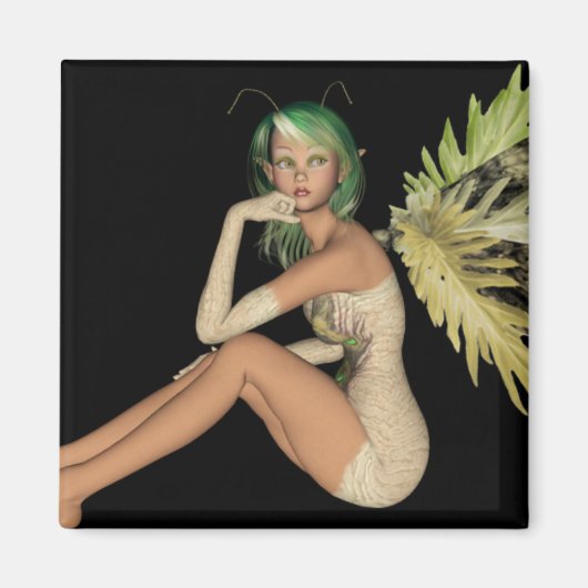 Green Forest Fairy 3D - Sitting Sideways Magneet (Voorkant)