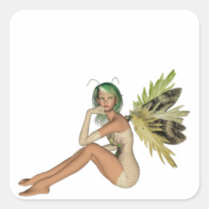 Green Forest Fairy 3D - Sitting Sideways Vierkante Sticker