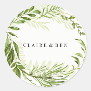 Green Forest Garden Leaf Wreath Wedding Ronde Sticker