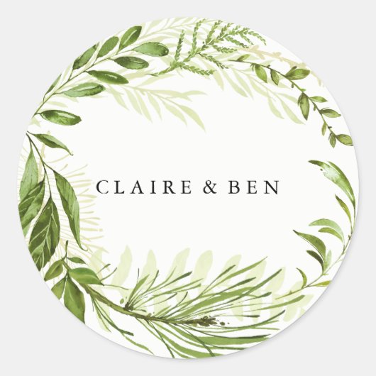 Green Forest Garden Leaf Wreath Wedding Ronde Sticker (Voorkant)
