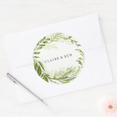 Green Forest Garden Leaf Wreath Wedding Ronde Sticker (Envelop)