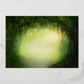 Green Forest Lights Elegant Wedding Gold Folie Uitnodiging (Achterkant)