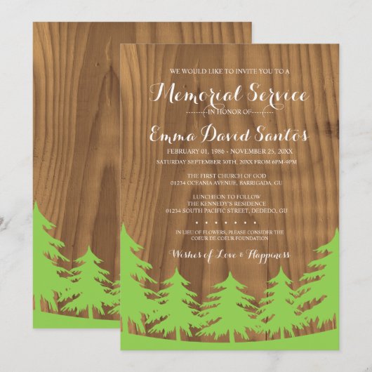 Green Forest Memorial Service nodigt Kaart (Voorkant / Achterkant)