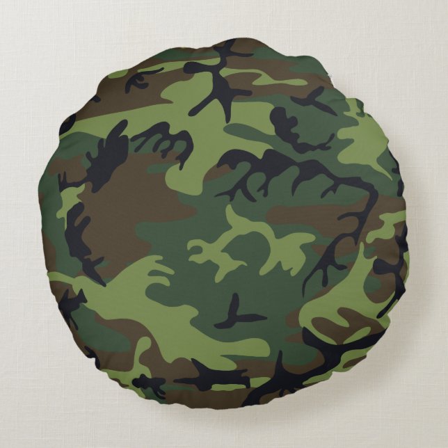 Green Forest Militaire Camo Rond Kussen (Achterkant)
