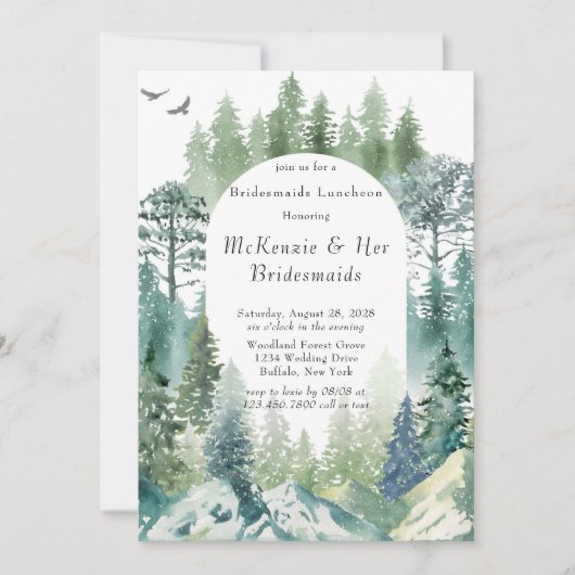 Green Forest Mountain Airy Bridesmaids Luncheon Kaart (Voorkant)