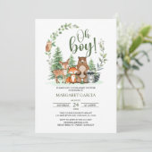 Green Forest Oh Boy Woodland Animals Baby shower Kaart (Staand voorkant)