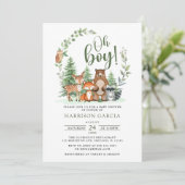 Green Forest Oh Boy Woodland Animals Baby shower Kaart (Staand voorkant)