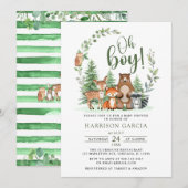 Green Forest Oh Boy Woodland Animals Baby shower Kaart (Voorkant / Achterkant)