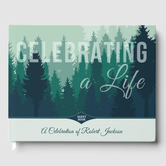 Green Forest Pines Celebration of Life with Photo Gastenboek (Voorkant)