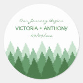 Green Forest Range Woodland bruiloft gunst Ronde Sticker (Voorkant)
