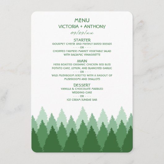 Green Forest Range Woodland bruiloft Menu (Voorkant)