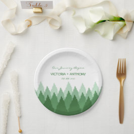 Green Forest Range Woodland bruiloft Papieren Bordje