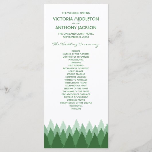 Green Forest Range Woodland bruiloft Programmakaart (Voorkant)