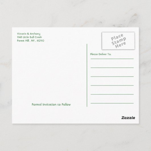 Green Forest Range Woodland Bruiloft Save The Date Briefkaart (Achterkant)