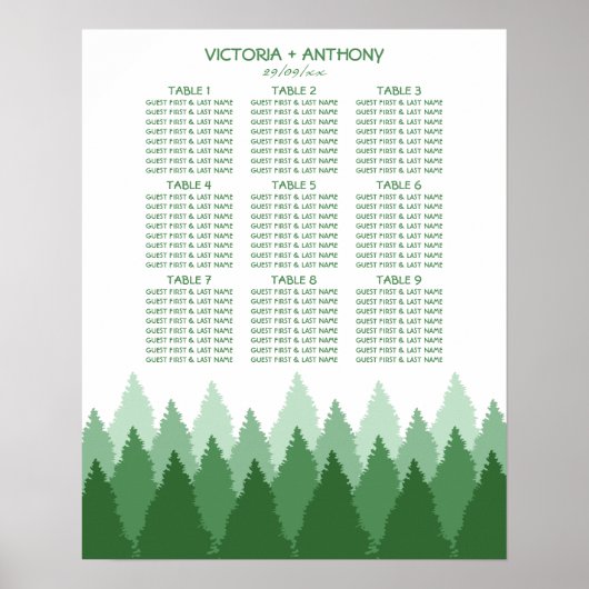 Green Forest Range Woodland bruiloft zitgrafiek Poster (Voorkant)