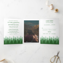 Green Forest Range Woodland Wedding Suite Drieluik Uitnodiging