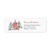 Green Forest Red Barn Pine Kerstboom Adres Etiket (Voorkant)