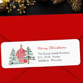 Green Forest Red Barn Pine Kerstboom Adres Etiket