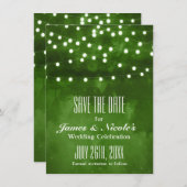 Green Forest rustieke string lampjes opslaan van d Save The Date (Voorkant / Achterkant)