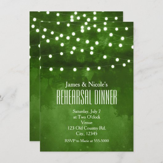Green Forest rustieke String Lights repetitie dine Kaart (Voorkant / Achterkant)