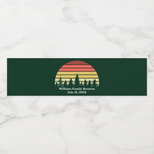Green Forest Sunset Custom Family Reunion Waterfles Etiket (Enkel label)
