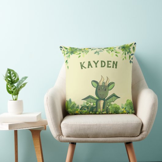 Green Forest Waterverf Baby Dragon Kussen (Stoel)