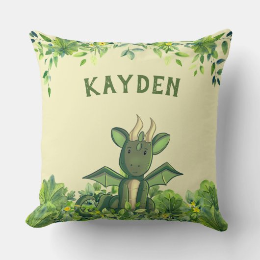 Green Forest Waterverf Baby Dragon Kussen (Voorkant)