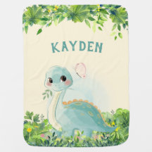 Green Forest Waterverf Dinosaur Baby Blanket