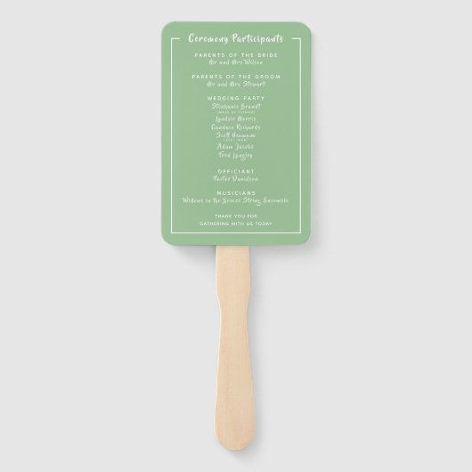Green Forest Wedding Ceremony Program Set of Fans Handwaaier (Achterkant)
