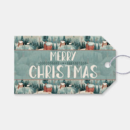 Green Forest Winter Village Cadeaulabel