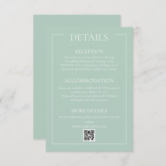 Green Formal Wedding Details Enclosure Kaart (Voorkant / Achterkant)