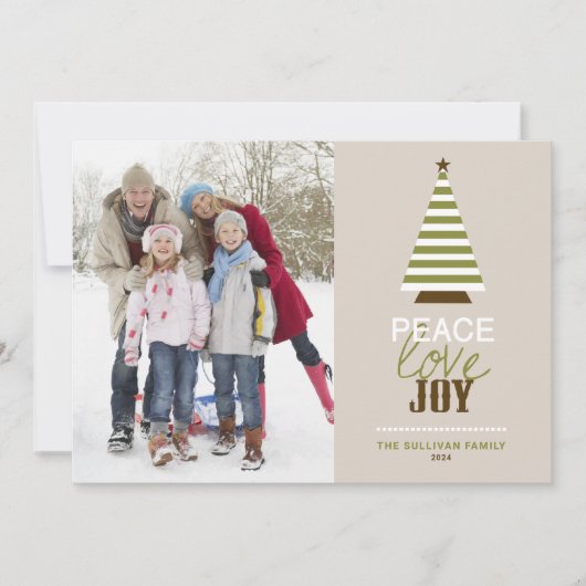 Green foto van Peace Love and Joy kerstboom Feestdagenkaart (Voorkant)