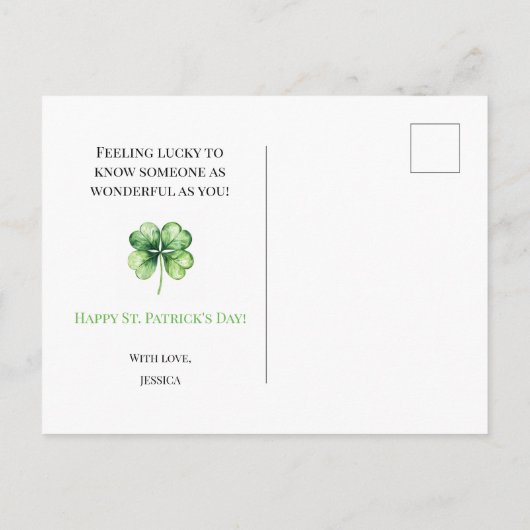 Green Four Leaf Clover Luck Happy St Patricks Day Feestdagenkaart (Achterkant)