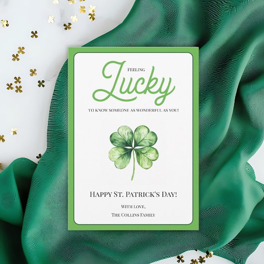 Green Four Leaf Clover Luck Happy St Patricks Day Feestdagenkaart