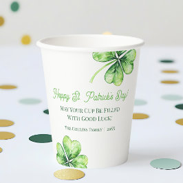 Green Four Leaf Clover Luck Happy St Patricks Day Papieren Bekers