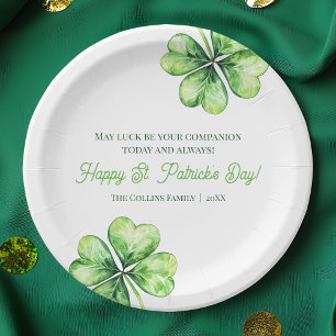 Green Four Leaf Clover Luck Happy St Patricks Day Papieren Bordje