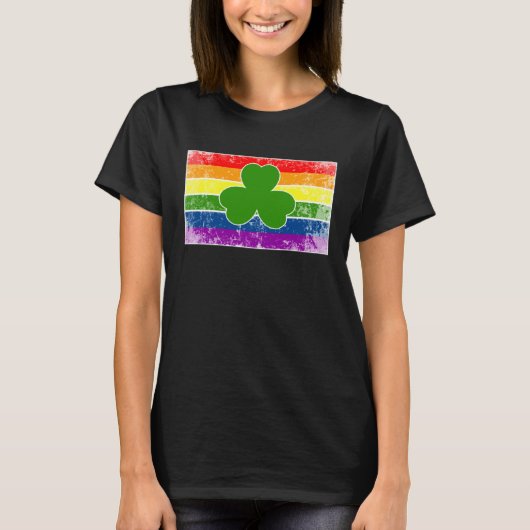 Green Four Leaf Clover Rainbow St Patrick's Day T-shirt (Voorkant)