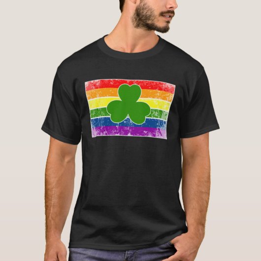 Green Four Leaf Clover Rainbow St Patrick's Day T-shirt (Voorkant)