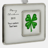 Green Four Leaf Clover Shamrock Verzilverd Omlijst Ornament (Rechts)