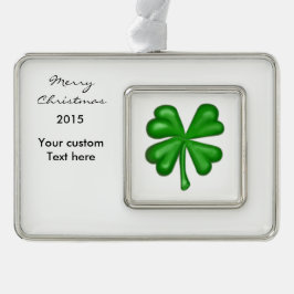 Green Four Leaf Clover Shamrock Verzilverd Omlijst Ornament