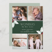 Green Four Photo KerstHolly Feestdagenkaart (Voorkant / Achterkant)